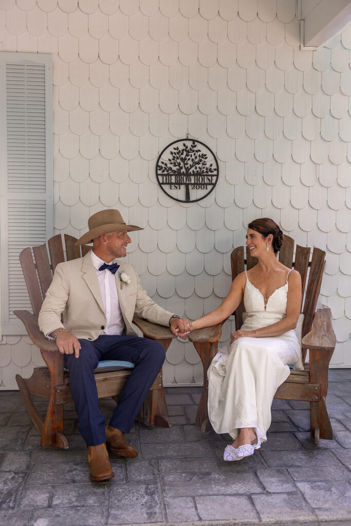 bride and groom hold hands and celebrate their elopement day
