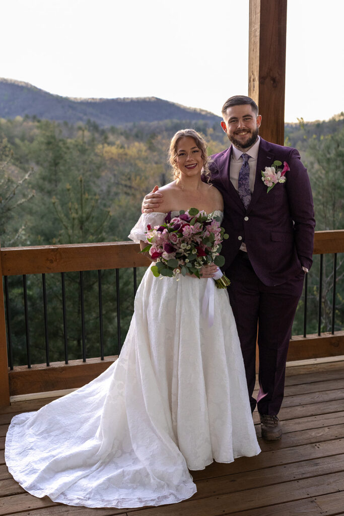 bride and groom share an intimate moment during their mountain elopement 