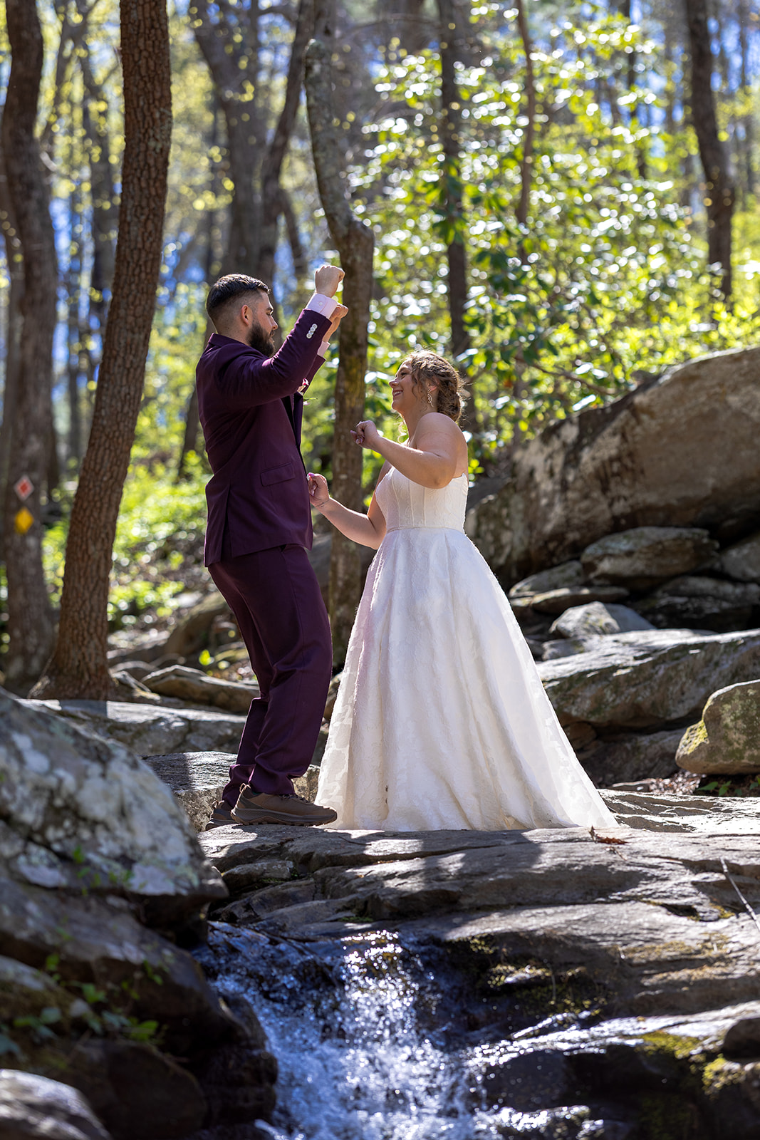 bride and groom share an intimate moment during their mountain elopement 