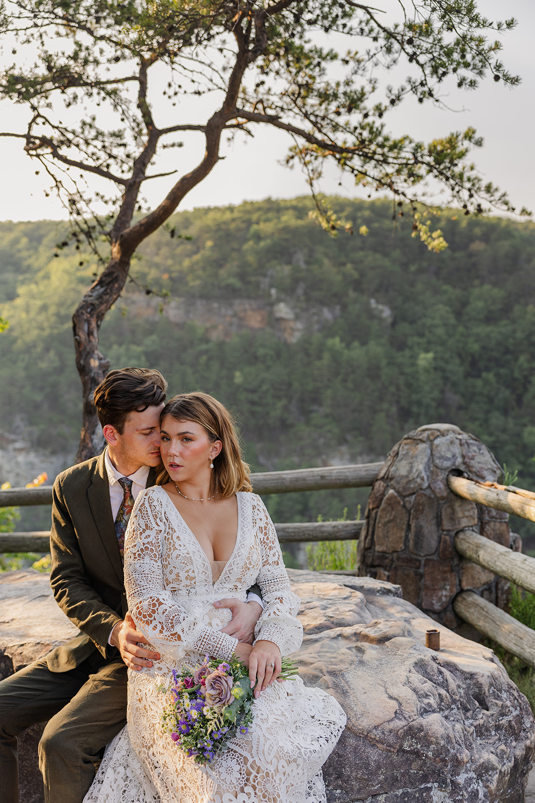 stunning couple share a moment of love together during their cloudland canyon elopement day in Georgia!