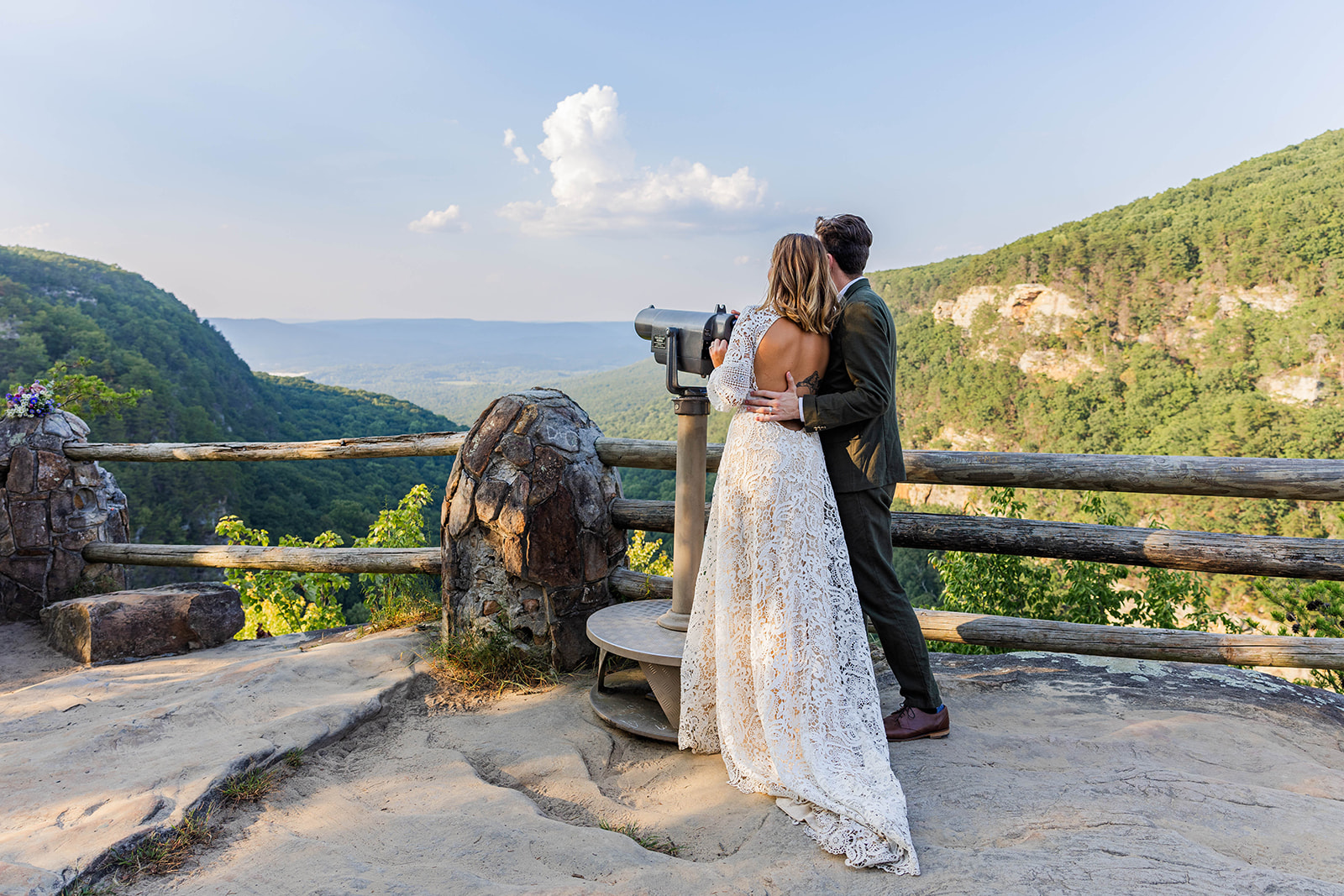 stunning couple share a moment of love together during their cloudland canyon elopement day in Georgia!